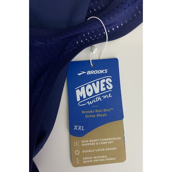 Brooks XXL Drive Mesh Run Navy Blue Bolt Sports Bra Layered Compression Wicking - Picture 3 of 11